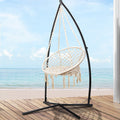 Gardeon Hammock Chair Macrame Steel Stand Outdoor Cream