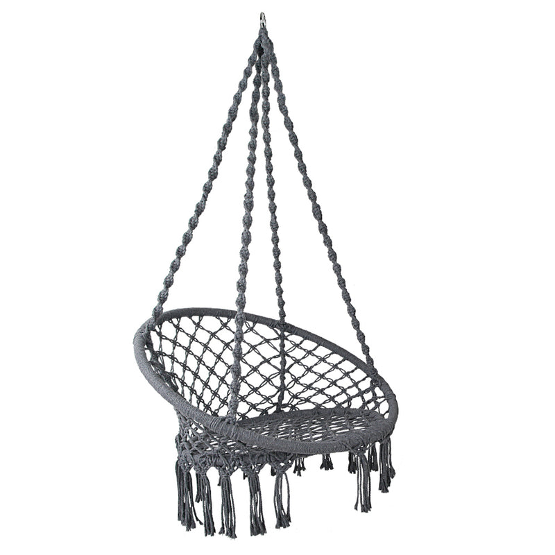 Gardeon Hammock Chair Macrame Cotton Grey Indoor Outdoor