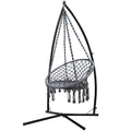 Gardeon Hammock Chair Steel Stand Macrame Outdoor Grey Swing