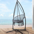Gardeon Hammock Chair Steel Stand Macrame Outdoor Grey Swing