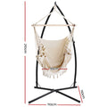 Gardeon Hammock Chair with Stand Tassel Cream Outdoor Hanging