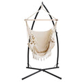 Gardeon Hammock Chair with Stand Tassel Cream Outdoor Hanging
