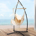 Gardeon Hammock Chair with Stand Tassel Cream Outdoor Hanging