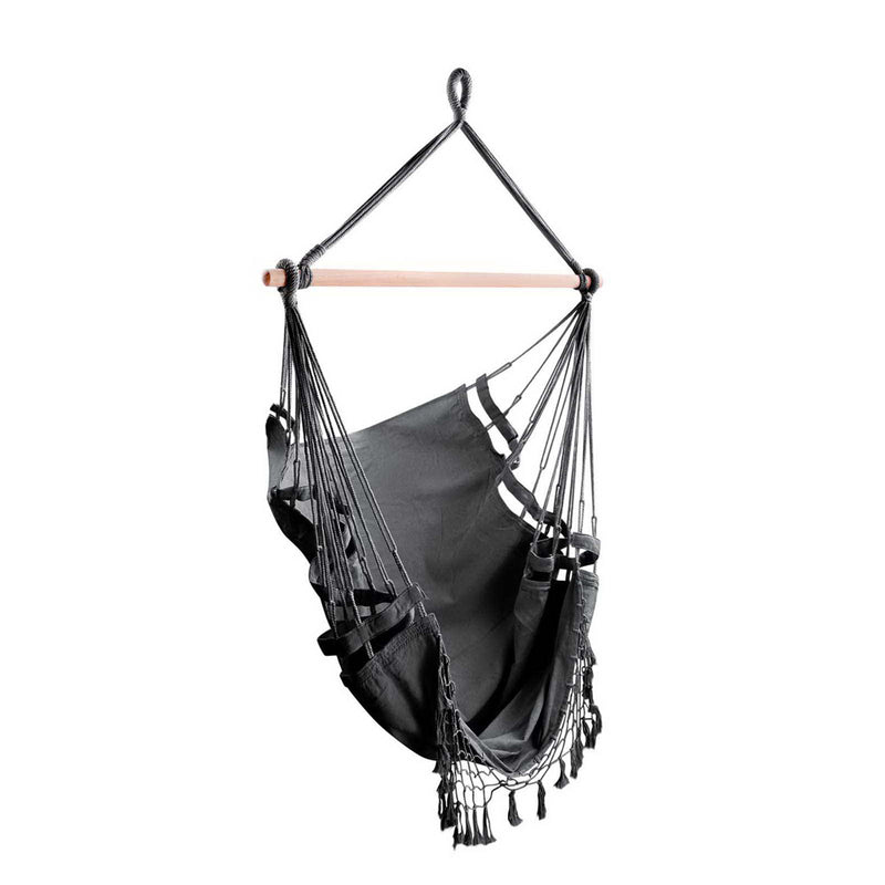 Gardeon Hanging Hammock Chair Grey Outdoor Swing w/ Tassel