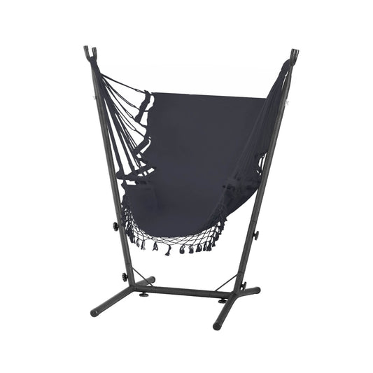 Gardeon Hammock Chair Grey Outdoor with Stand Hanging Camping