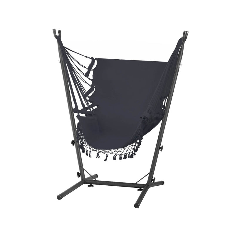 Gardeon Hammock Chair Grey Outdoor with Stand Hanging Camping
