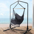 Gardeon Hammock Chair With Stand Grey Outdoor Hanging Tassel