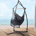 Gardeon Hammock Chair Steel Stand Hanging Outdoor Tassel Grey