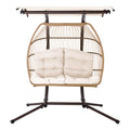 Gardeon Egg Swing Chair 2 Seater Wicker Canopy Pod Latte