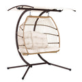 Gardeon Egg Swing Chair 2 Seater Wicker Canopy Pod Latte