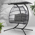 Gardeon Egg Swing Chair 2 Seater Wicker Grey Outdoor Canopy Pod