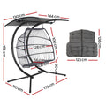 Gardeon Egg Swing Chair 2 Seater Wicker Grey Outdoor Canopy Pod