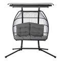 Gardeon Egg Swing Chair 2 Seater Wicker Grey Outdoor Canopy Pod