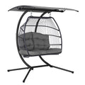 Gardeon Egg Swing Chair 2 Seater Wicker Grey Outdoor Canopy Pod