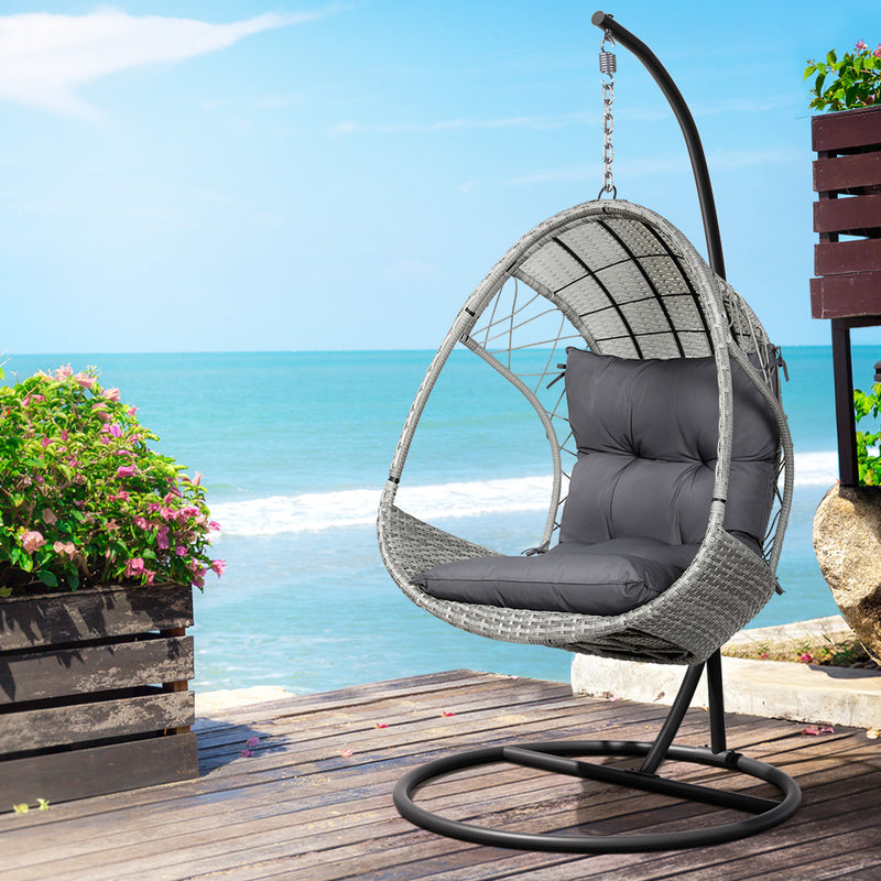 Gardeon Outdoor Egg Swing Chair Wicker Pod Light Grey