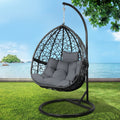 Gardeon Egg Swing Chair Wicker Rattan Pod Grey w/ Cushion