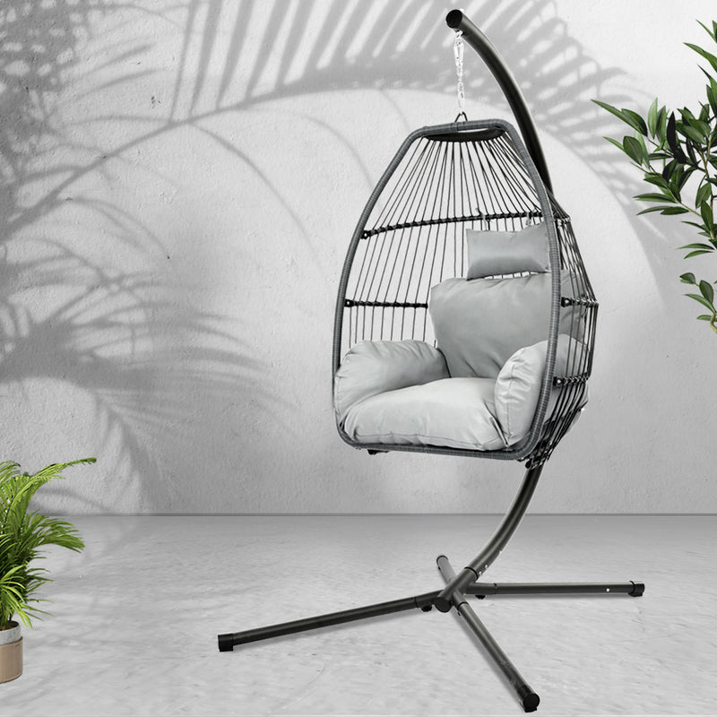 Gardeon Egg Swing Chair Wicker Grey Outdoor Furniture Cushion