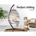 Gardeon Egg Swing Chair Wicker Hanging Pod Stand Cushion Latte