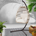 Gardeon Egg Swing Chair Wicker Hanging Pod Stand Cushion Latte