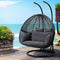 Gardeon Egg Swing Chair 2 Seater Wicker Grey with Stand Cushion