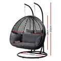 Gardeon Egg Swing Chair 2 Seater Wicker Grey with Stand Cushion