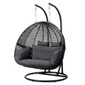 Gardeon Egg Swing Chair 2 Seater Wicker Grey with Stand Cushion