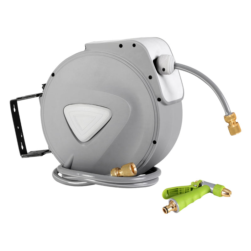 Water Hose Reel 20M Retractable Auto Rewind Brass Spray Gun