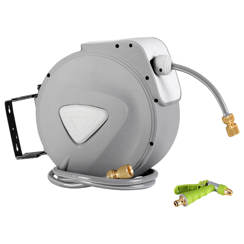 Water Hose Reel 30M Retractable Garden Auto Rewind Brass Nozzle