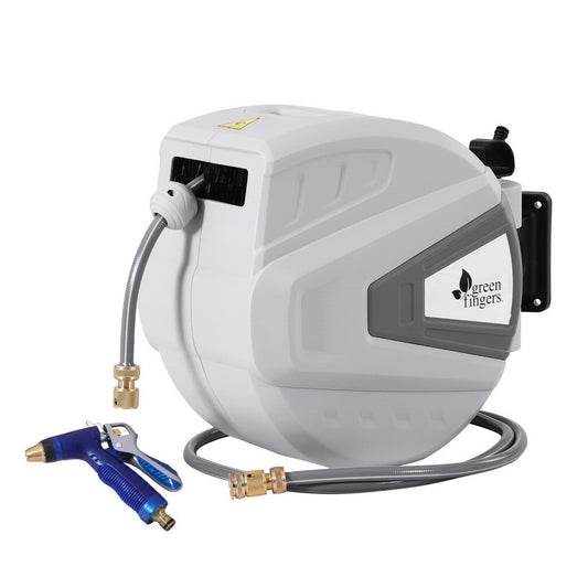Green Fingers 30M Water Hose Reel Auto Rewind Wall Mount Spray Gun