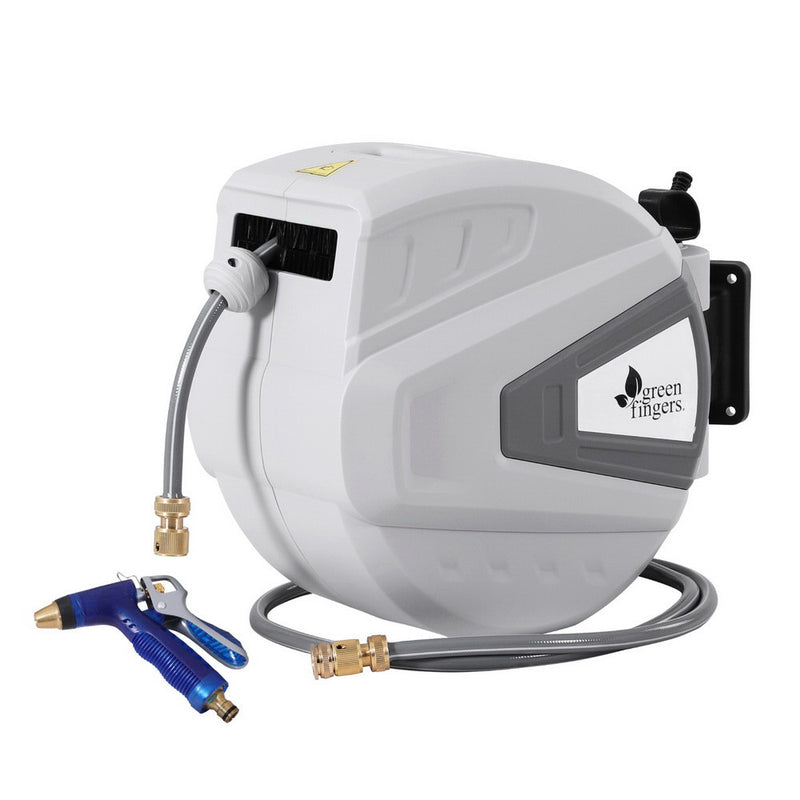 Green Fingers 30M Water Hose Reel Auto Rewind Wall Mount Spray Gun
