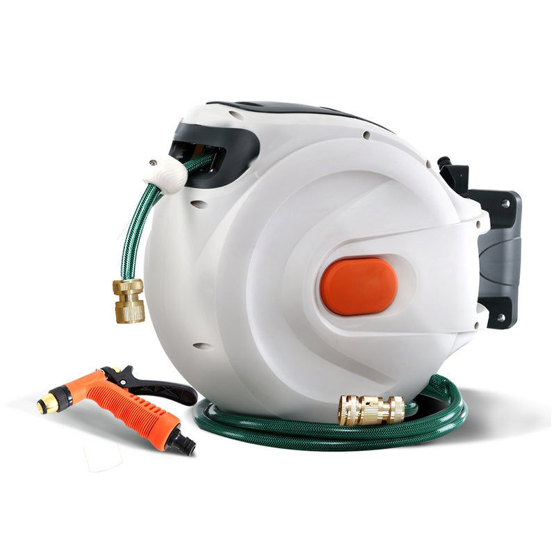 Green Fingers 30M Water Hose Reel Retractable Brass Spray Gun
