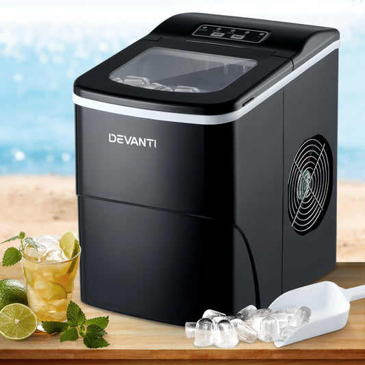 Devanti Portable Ice Cube Maker 2L Black Benchtop Home Bar Machine