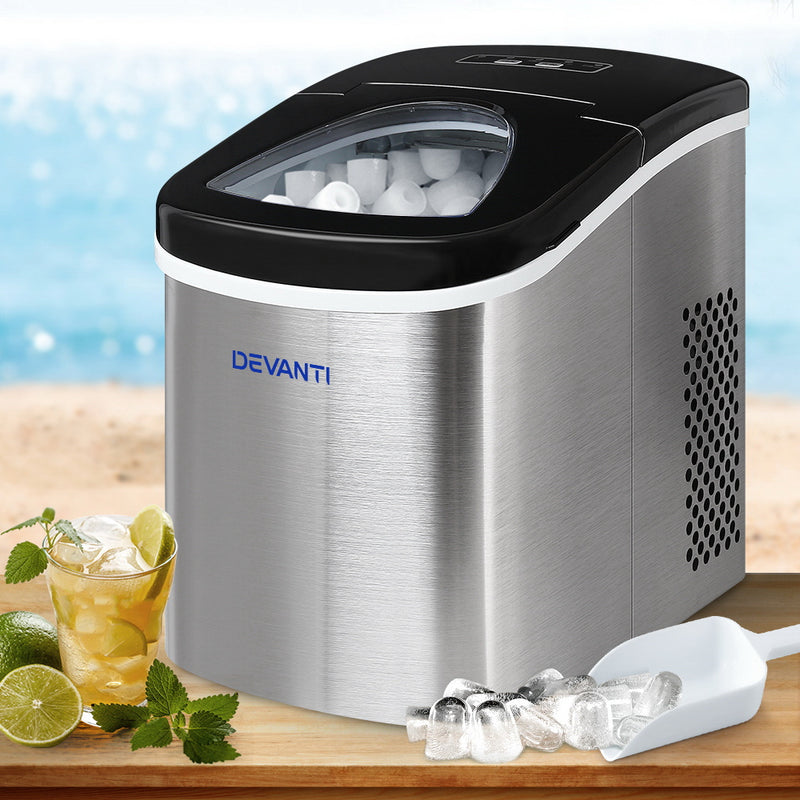 Devanti 2.4L Portable Ice Cube Maker Stainless Steel