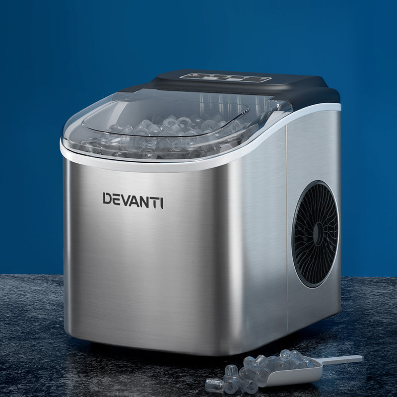 Devanti 12kg Ice Maker Machine Self Cleaning Silver