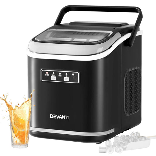 Devanti Ice Maker 12kg Portable Countertop Self Cleaning Black 1.3L