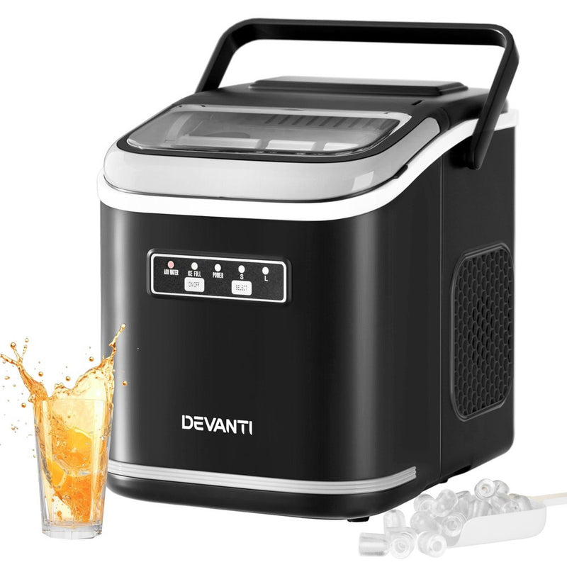 Devanti Ice Maker 12kg Portable Countertop Self Cleaning Black 1.3L