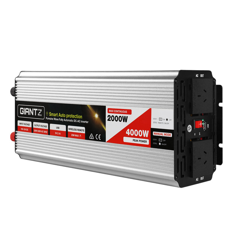 Giantz Power Inverter 2000W 4000W Pure Sine Wave 12V 240V Caravan
