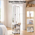 Artiss Lockable Jewellery Cabinet, Mobile Frameless Mirror, White