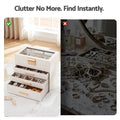 Embellir Jewellery Box 4 Layer Organiser Storage Case Glass Lid Drawers White