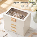 Embellir Jewellery Box 4 Layer Organiser Storage Case Glass Lid Drawers White