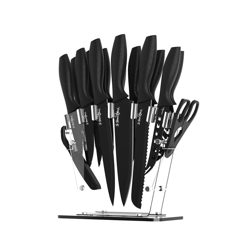 5-Star Chef 17Pc Kitchen Knife Set Stainless Steel Sharpener