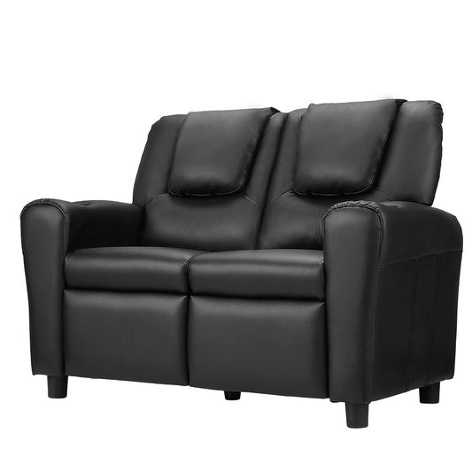 Keezi Kids Double Recliner Chair PU Leather Sofa Black