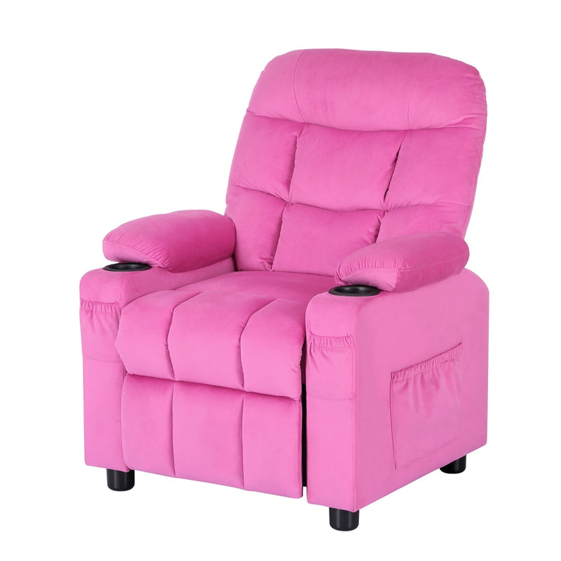 Keezi Kids Recliner Chair Pink Velvet Sofa Lounge Armchair
