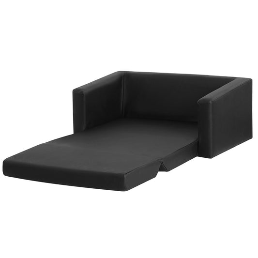 Keezi Kids 2 Seater Flip Couch PU Leather Armchair Black