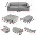 Keezi 12PCS Modular Kids Play Couch Foam Sofa Set with Removable Washable Cover Grey Playroom