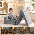 Keezi 12PCS Modular Kids Play Couch Foam Sofa Set with Removable Washable Cover Grey Playroom