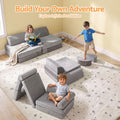 Keezi 12PCS Modular Kids Play Couch Foam Sofa Set with Removable Washable Cover Grey Playroom
