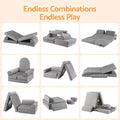 Keezi 12PCS Modular Kids Play Couch Foam Sofa Set with Removable Washable Cover Grey Playroom