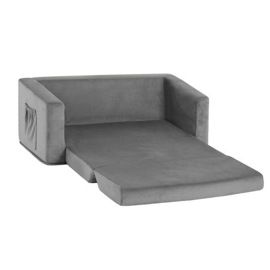 Keezi Kids Sofa 2 Seater Flip Open Velvet Armchair Grey