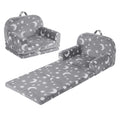 Keezi Kids 2-in-1 Fold Out Sofa Bed with Removable Washable Cover, Carry Handle, Storage Pocket, Glow in the Dark, Grey